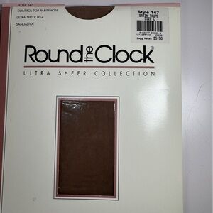 Two pair ROUND the CLOCK Sheer Leg Control Top Pantyhose Sz C Sandaltoe NEW